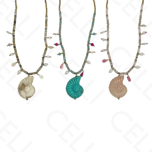 Steel Necklace - Resin Snail Shell