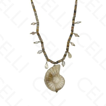 Steel Necklace - Resin Snail Shell