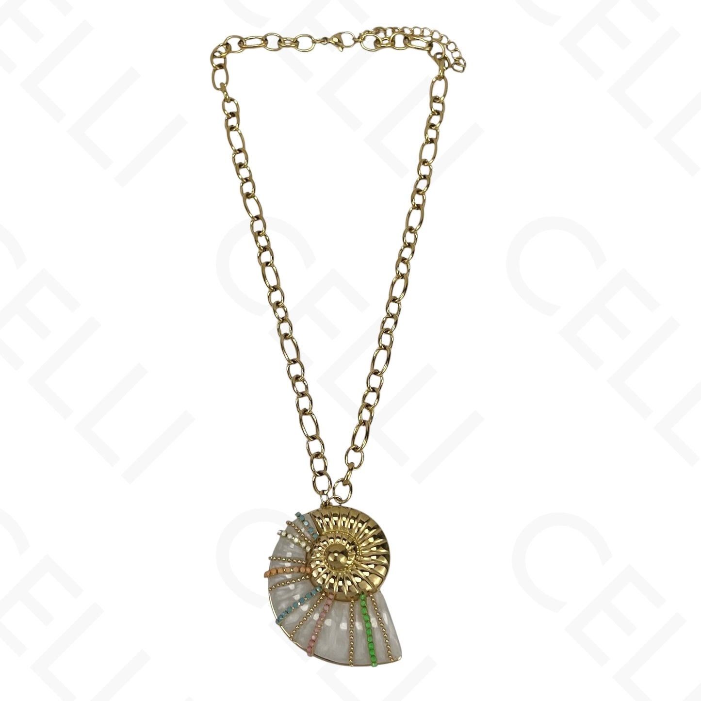 Steel Necklace - Colored Resin Snail Shell