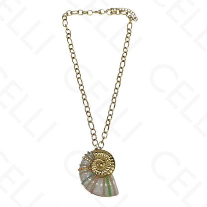 Steel Necklace - Colored Resin Snail Shell