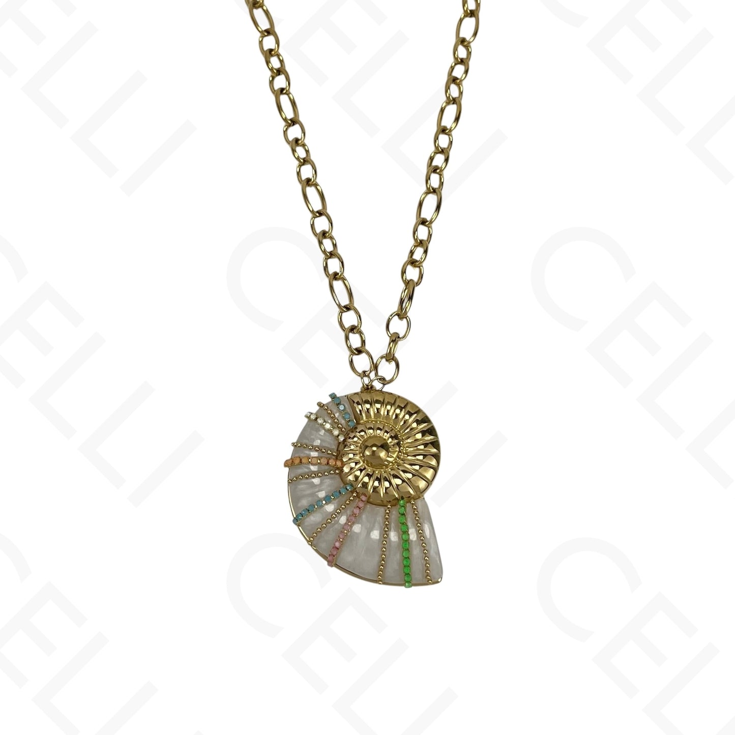 Steel Necklace - Colored Resin Snail Shell