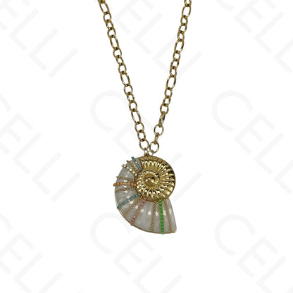 Steel Necklace - Colored Resin Snail Shell