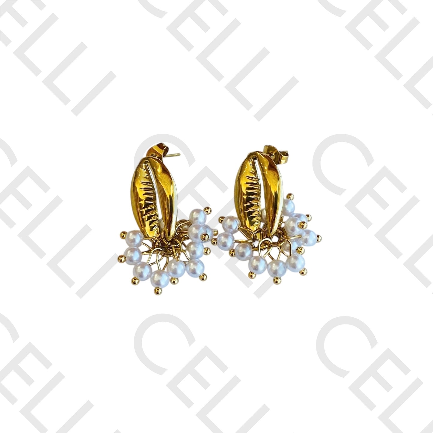 Brinco de aço - búzio beijinho com pérolas