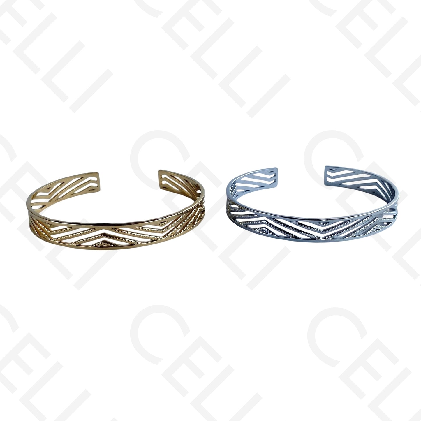 Bracelete de Aço - perfurado zig-zag