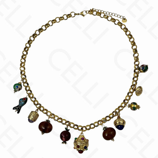 钢制项链 - 葡萄牙网状多吊坠