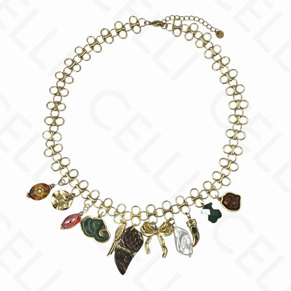 钢制项链 - 多吊坠，翅膀，环