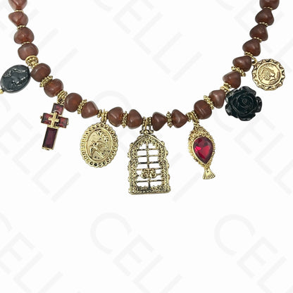 Colar de aço - multi pendentes, contas de resina