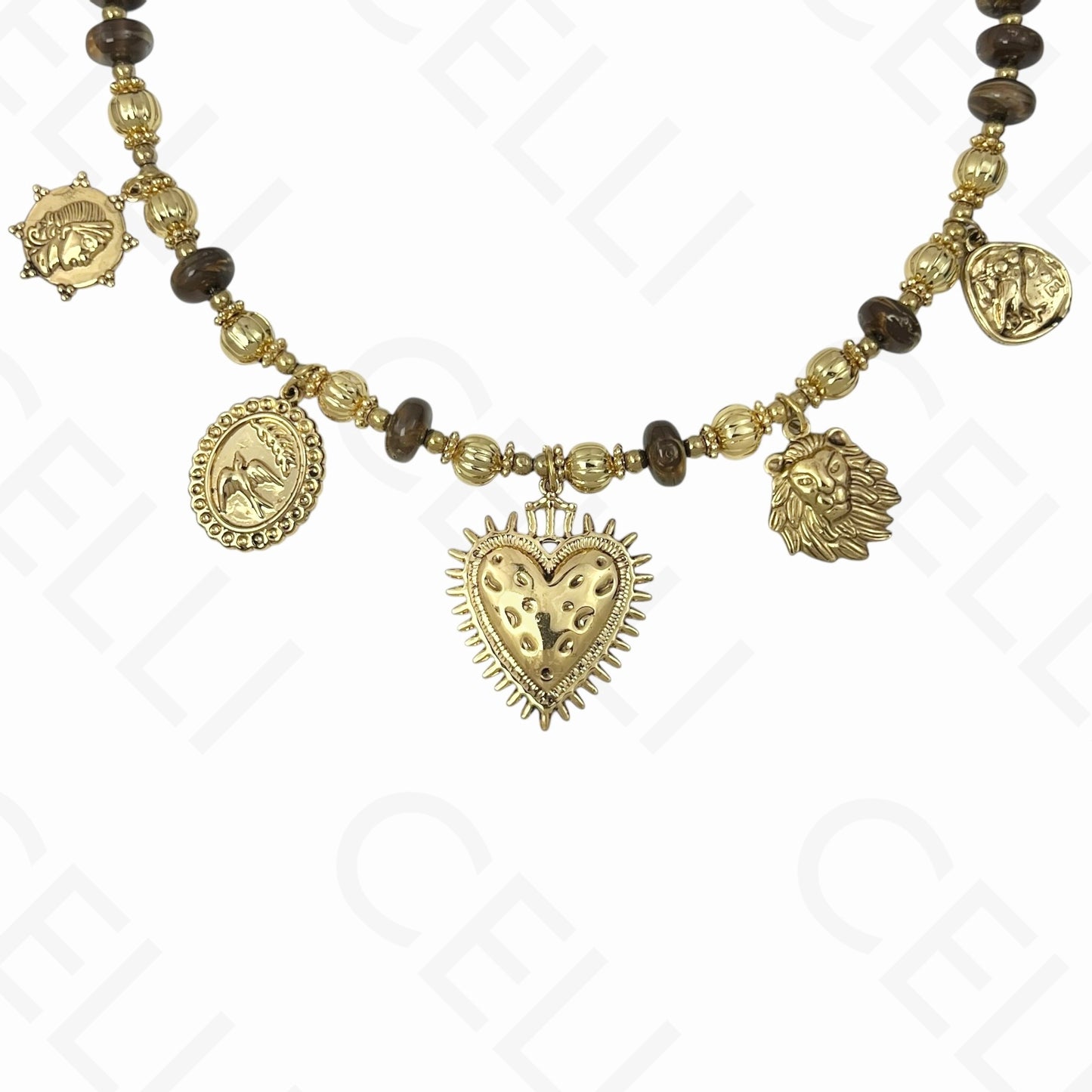 Colar de aço - multi pendentes, coração