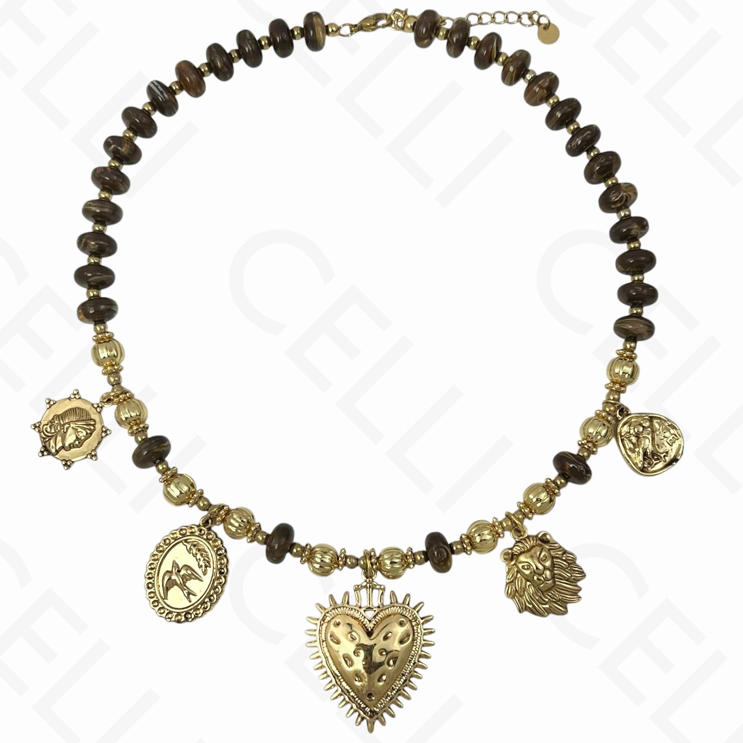 Colar de aço - multi pendentes, coração