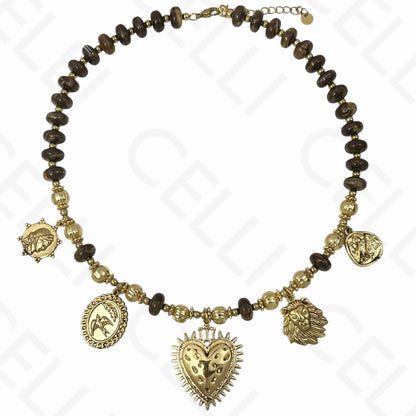 Colar de aço - multi pendentes, coração