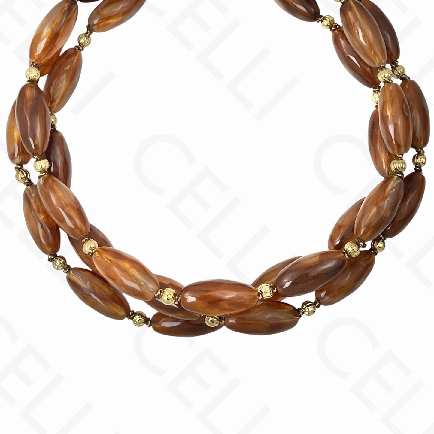 Colar de aço - triplo, contas de resina