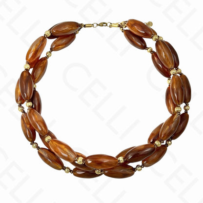 Colar de aço - triplo, contas de resina