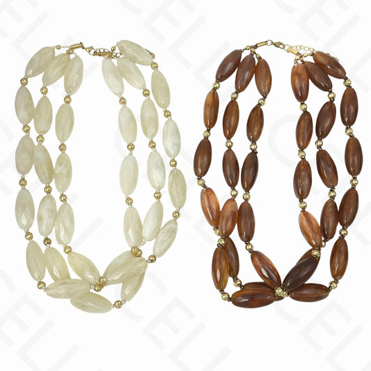 Colar de aço - triplo, contas de resina