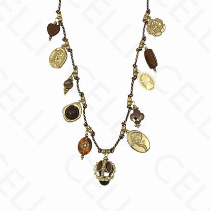 Colar de aço - multi pendentes, fio de algodão