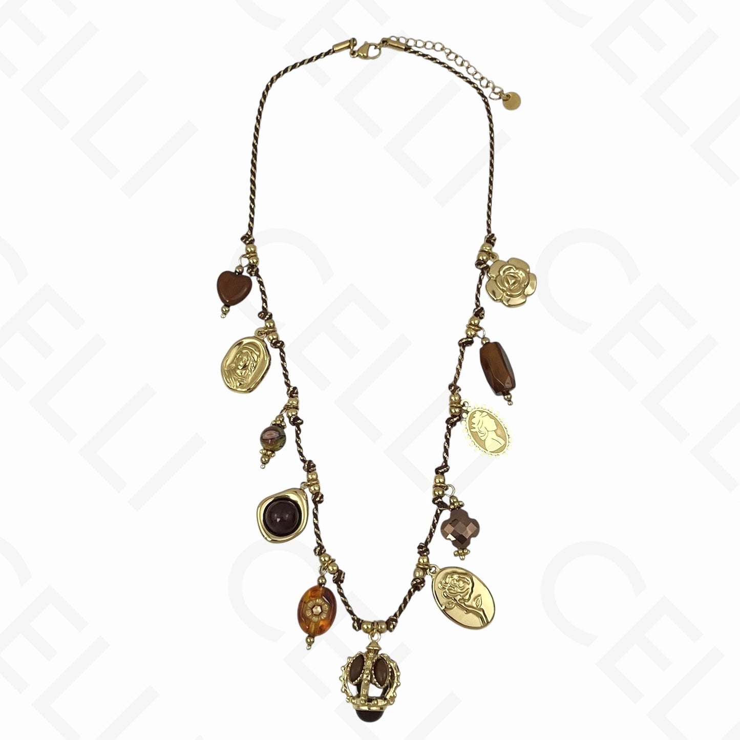 Colar de aço - multi pendentes, fio de algodão