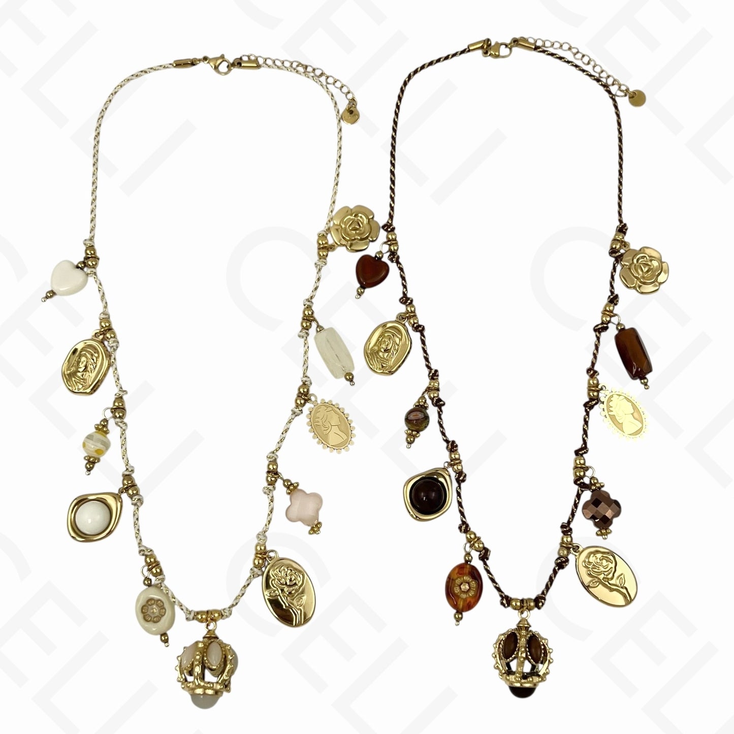 Colar de aço - multi pendentes, fio de algodão