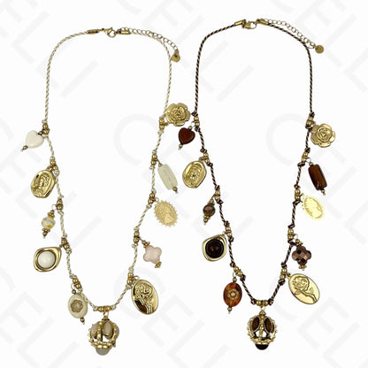 Colar de aço - multi pendentes, fio de algodão