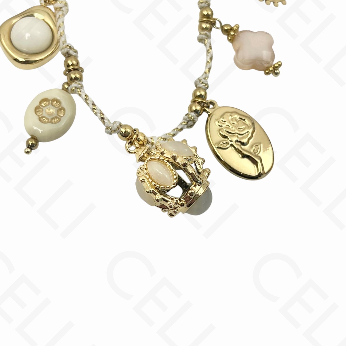 Colar de aço - multi pendentes, fio de algodão