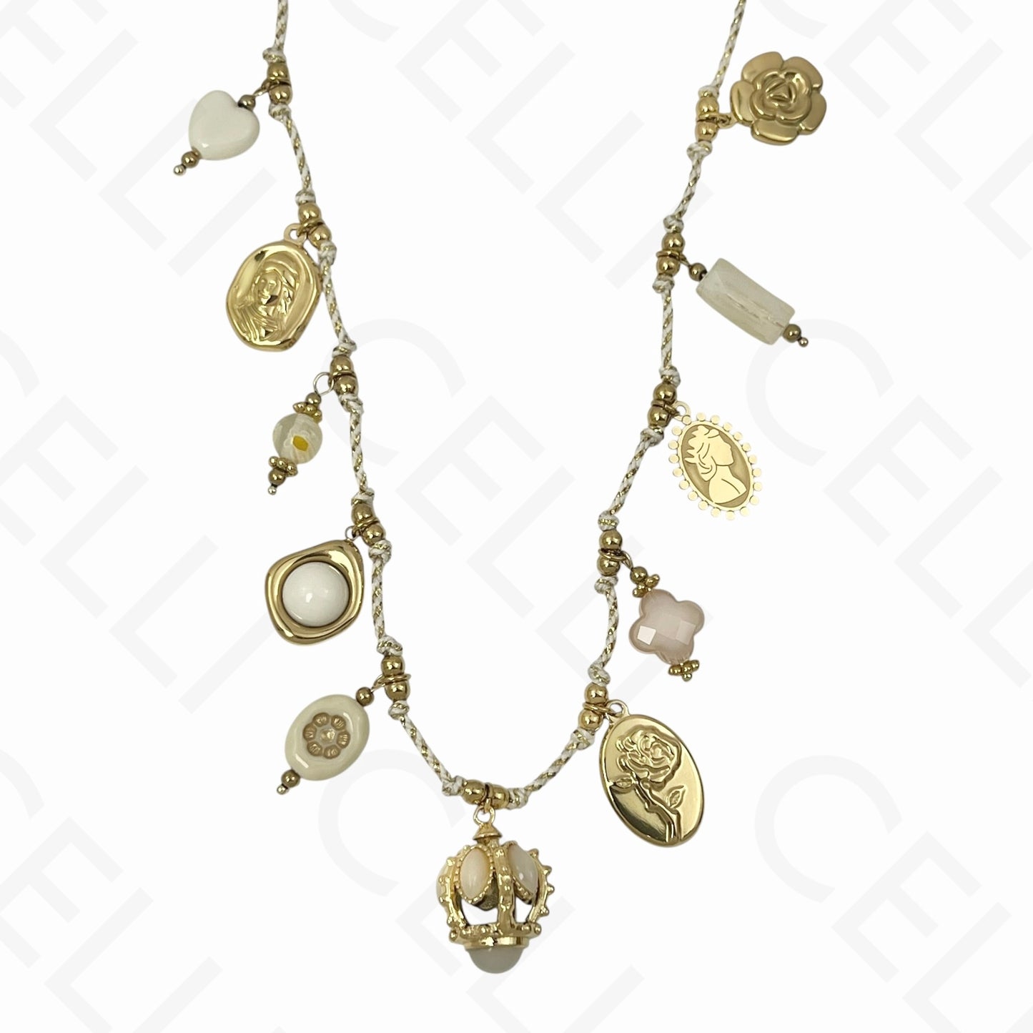 Colar de aço - multi pendentes, fio de algodão