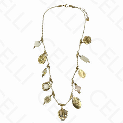 Colar de aço - multi pendentes, fio de algodão