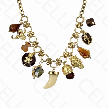 Collar de acero - múltiples colgantes, cuerno, cadena