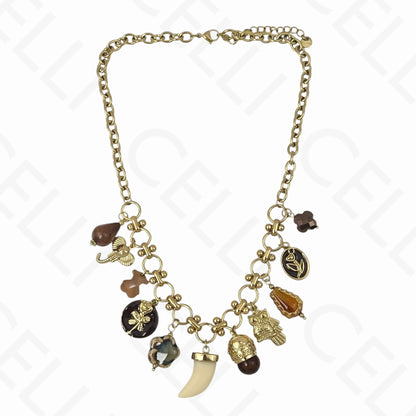 Collar de acero - múltiples colgantes, cuerno, cadena