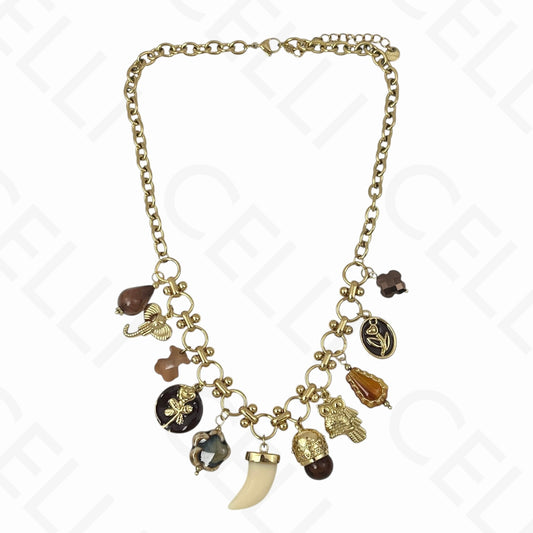 Colar de aço - multi pendentes, chifre, corrente