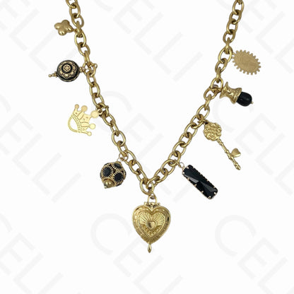 Collar de acero - múltiples colgantes, corazón, cadena