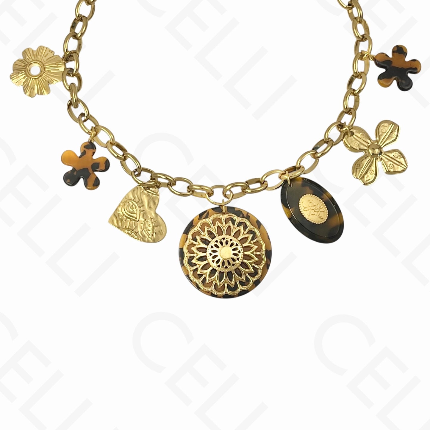 Collar de acero - múltiples colgantes, tigresa, cadena