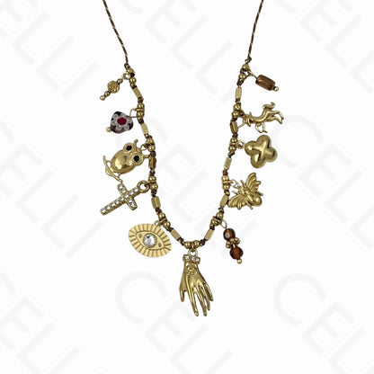 Collar de acero - múltiples colgantes, mano, hilo de algodón