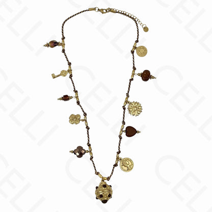 Colar de aço - multi pendentes, fio de algodão