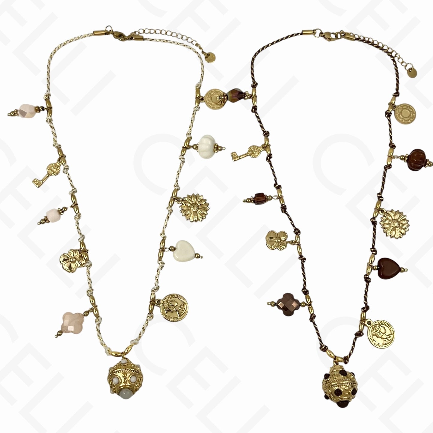 Colar de aço - multi pendentes, fio de algodão