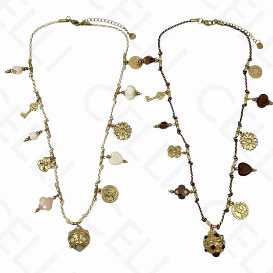 Colar de aço - multi pendentes, fio de algodão