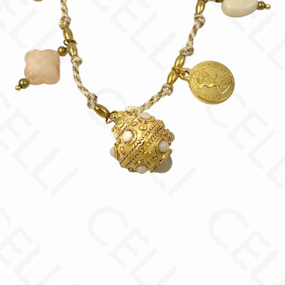 Colar de aço - multi pendentes, fio de algodão