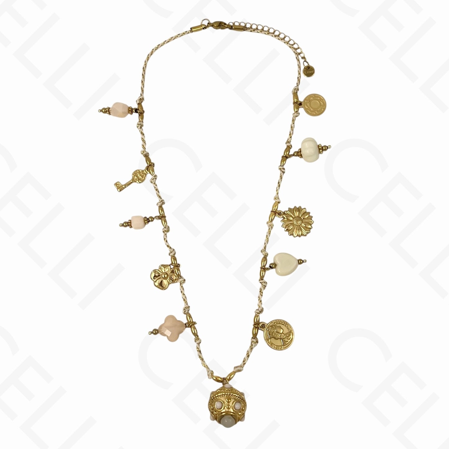 Colar de aço - multi pendentes, fio de algodão