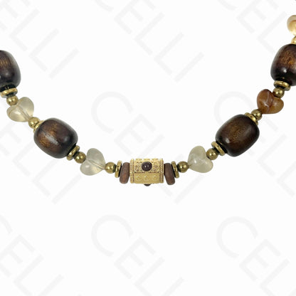 Colar de aço - contas de resina e madeira