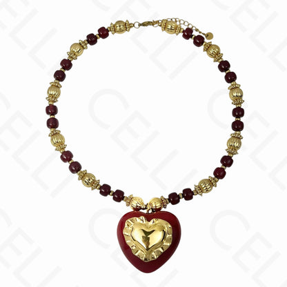 钢制项链 - 树脂珠，红心