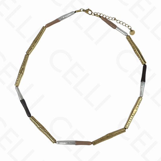 Colar de aço - pérola comprida esmaltada (3 cores)