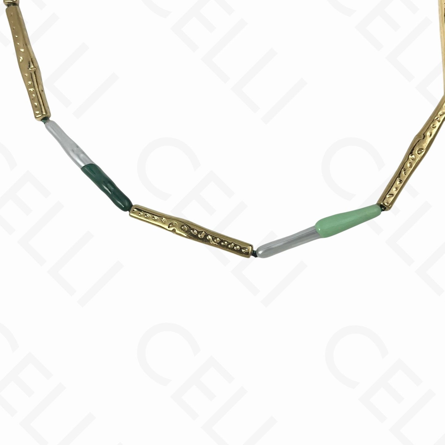 钢制项链 - 长珐琅珍珠（3种颜色）