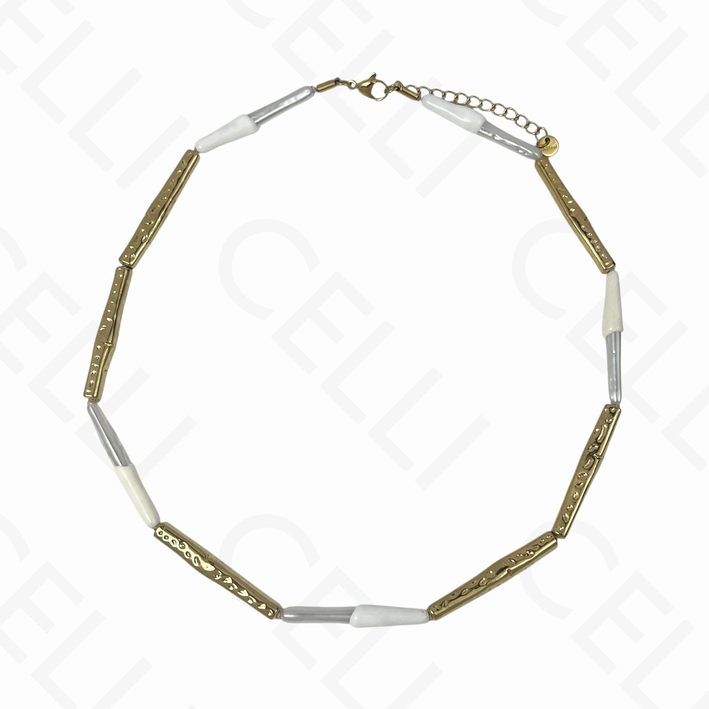 钢制项链 - 长珐琅珍珠（3种颜色）