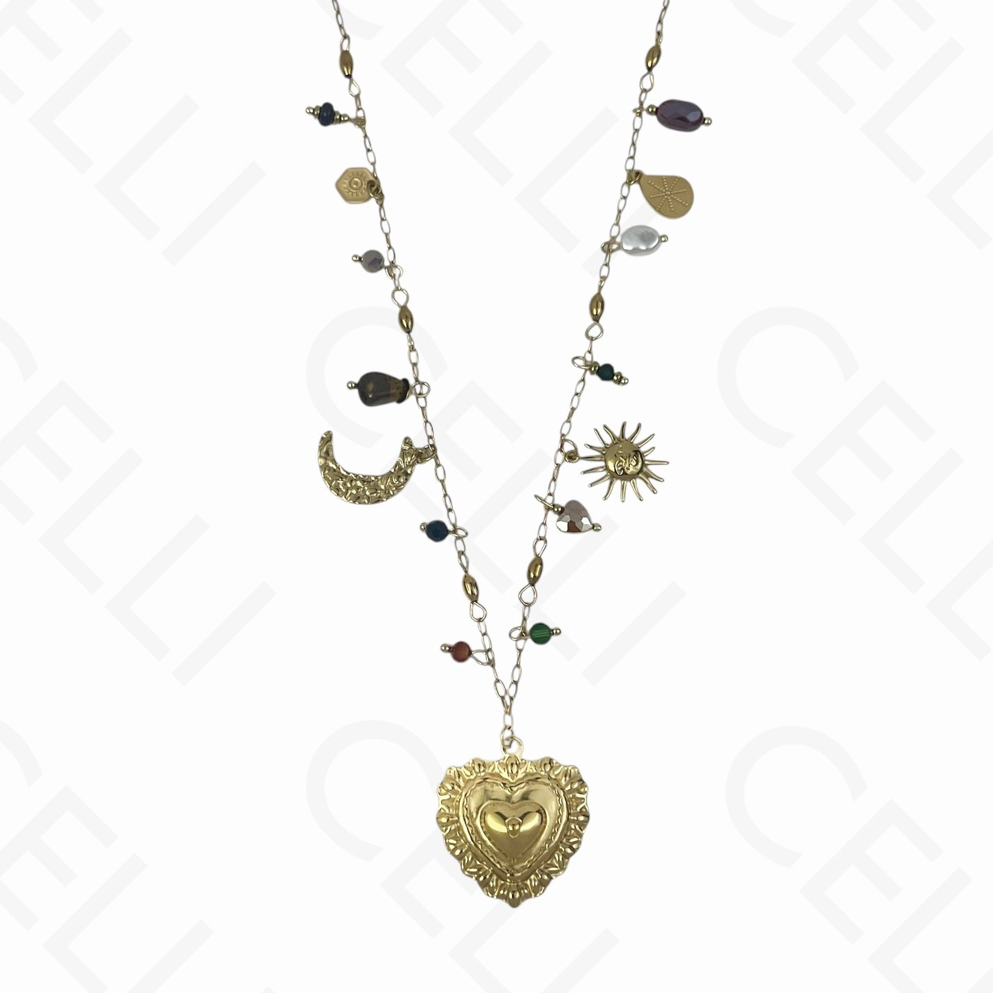 Colar de aço - multi pendentes, coração (4 cores)