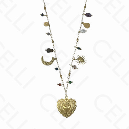 Colar de aço - multi pendentes, coração (4 cores)