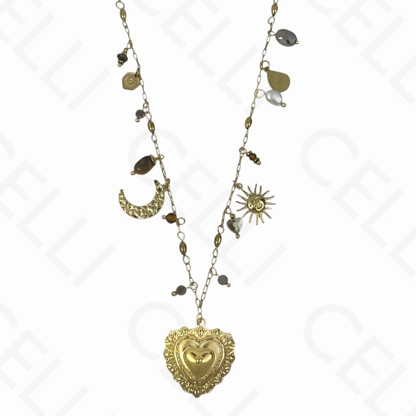 Colar de aço - multi pendentes, coração (4 cores)