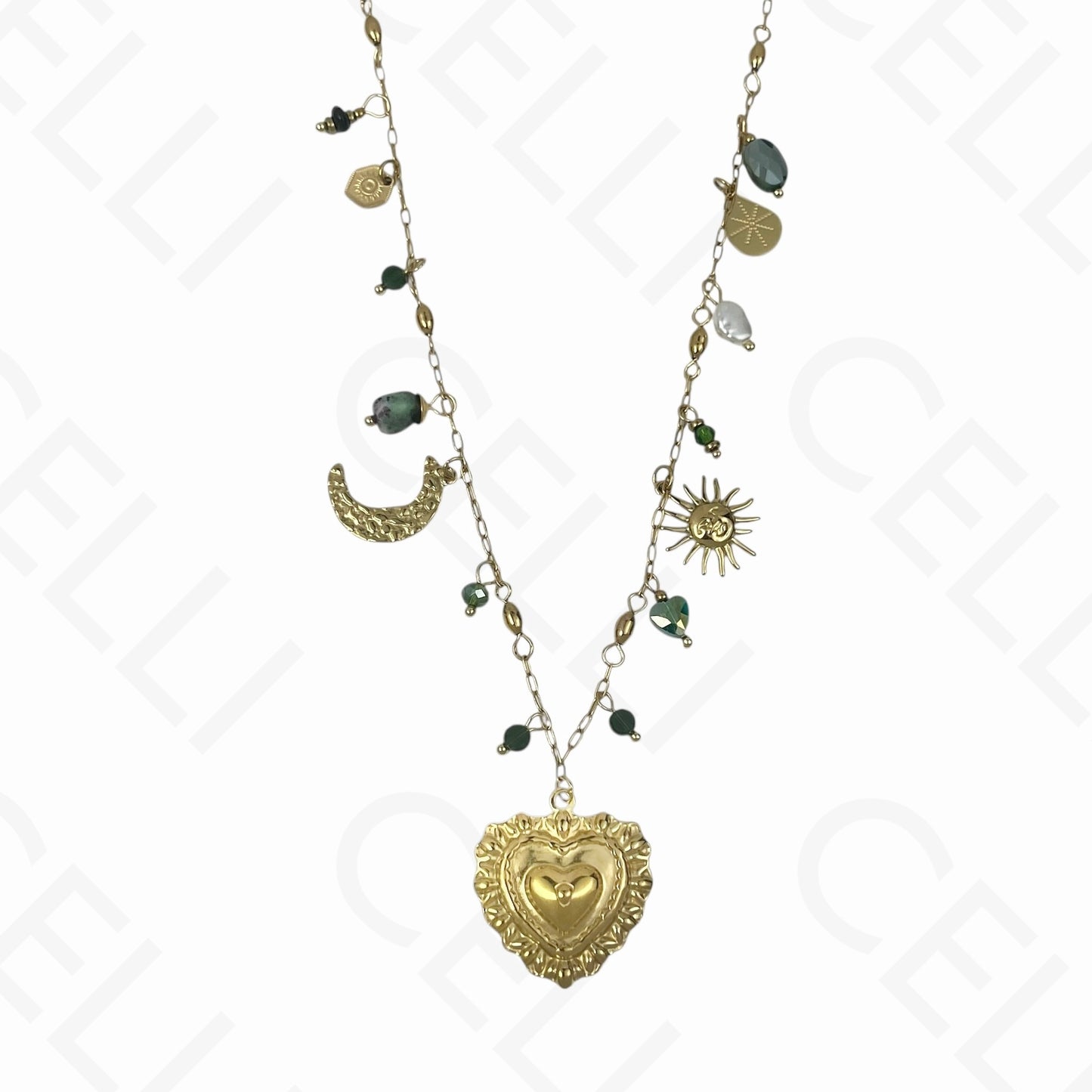 Colar de aço - multi pendentes, coração (4 cores)