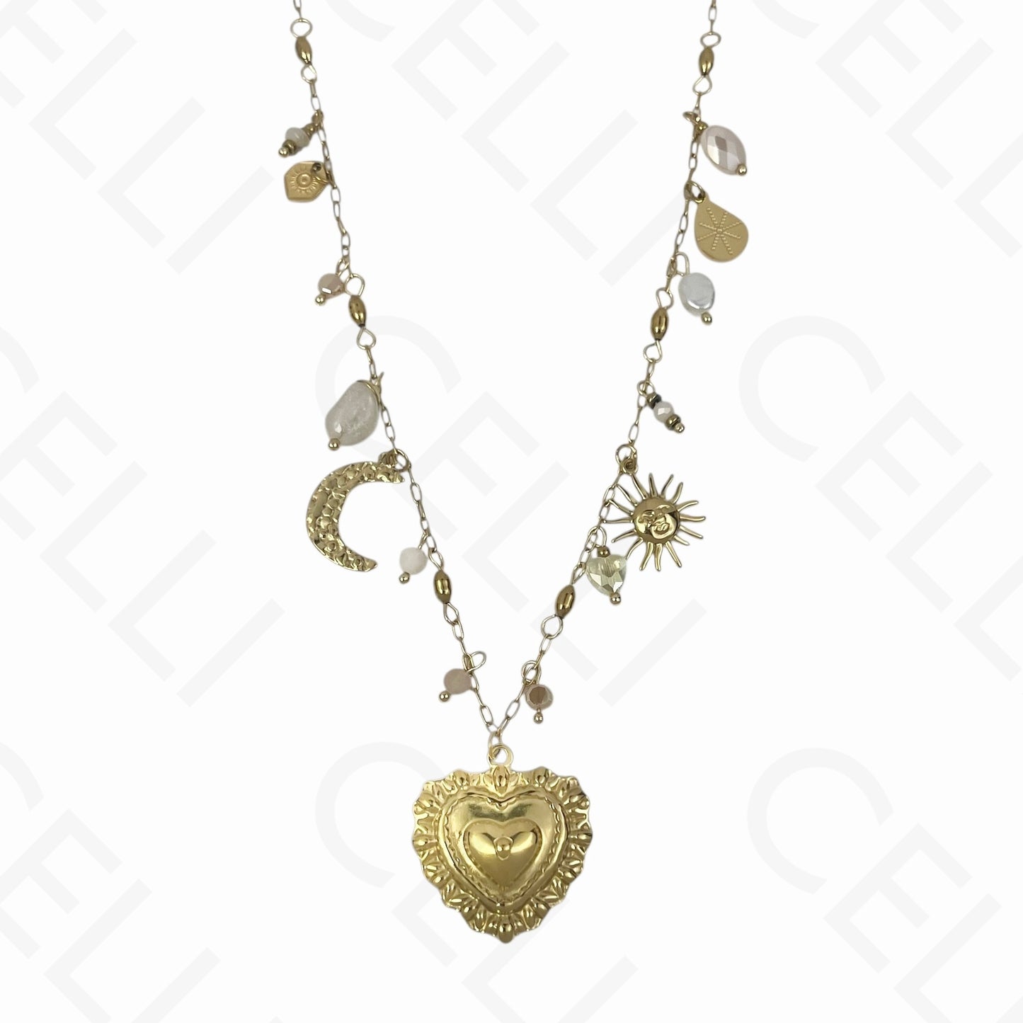 Colar de aço - multi pendentes, coração (4 cores)