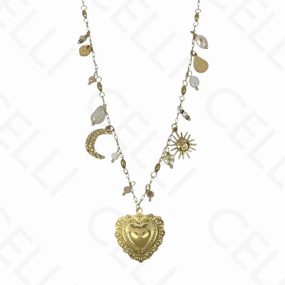 Colar de aço - multi pendentes, coração (4 cores)