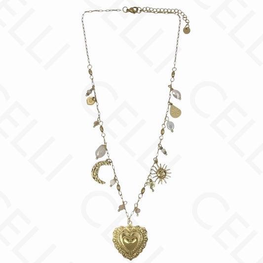 Colar de aço - multi pendentes, coração (4 cores)