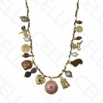 钢制项链 - 多吊坠，棉线