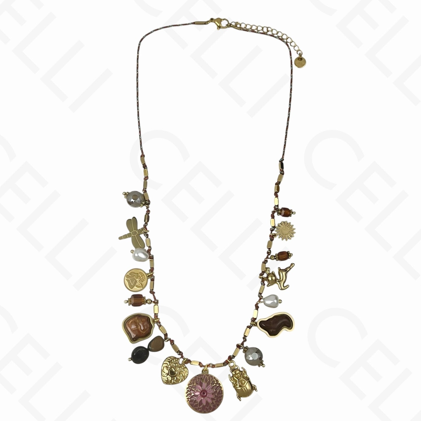 钢制项链 - 多吊坠，棉线