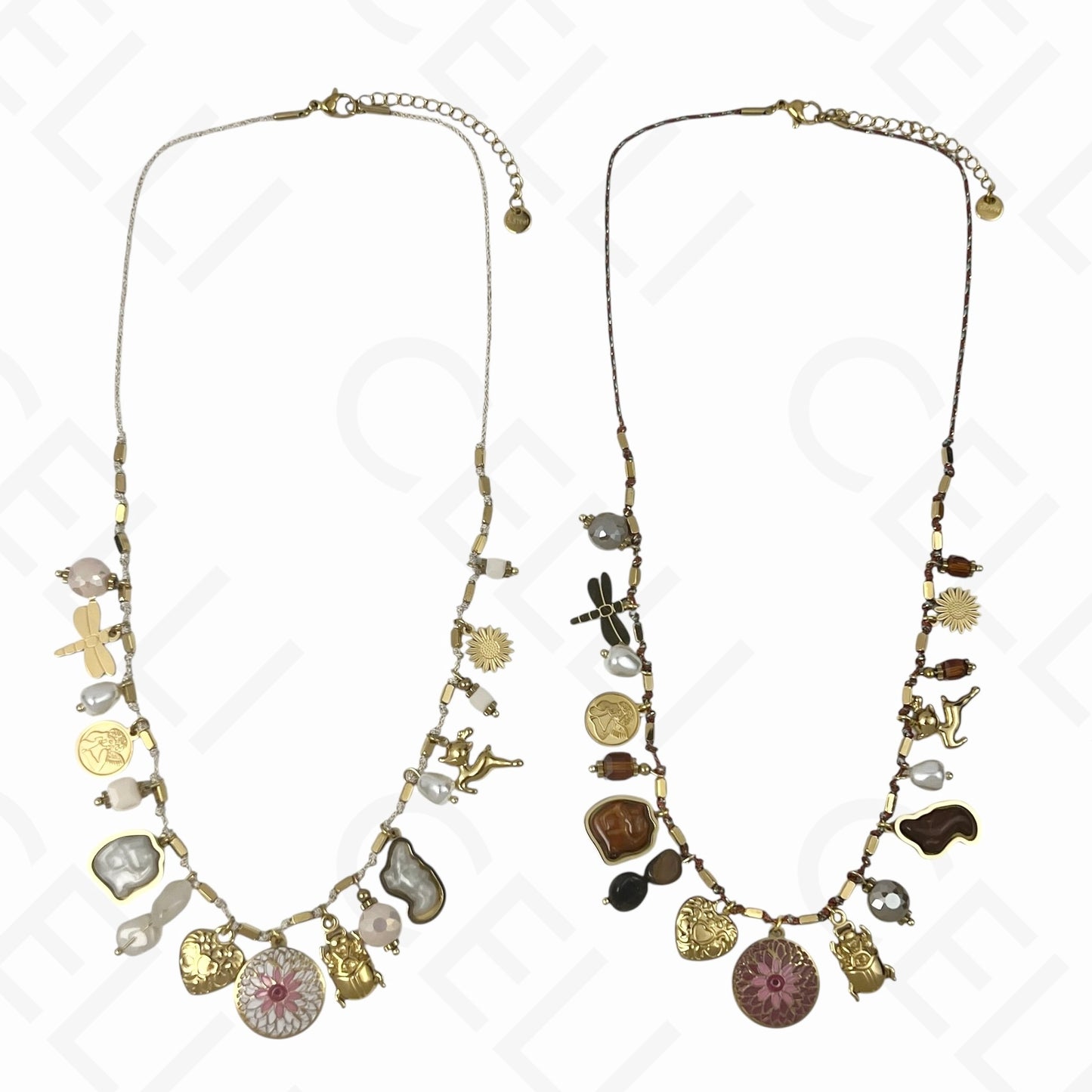 钢制项链 - 多吊坠，棉线